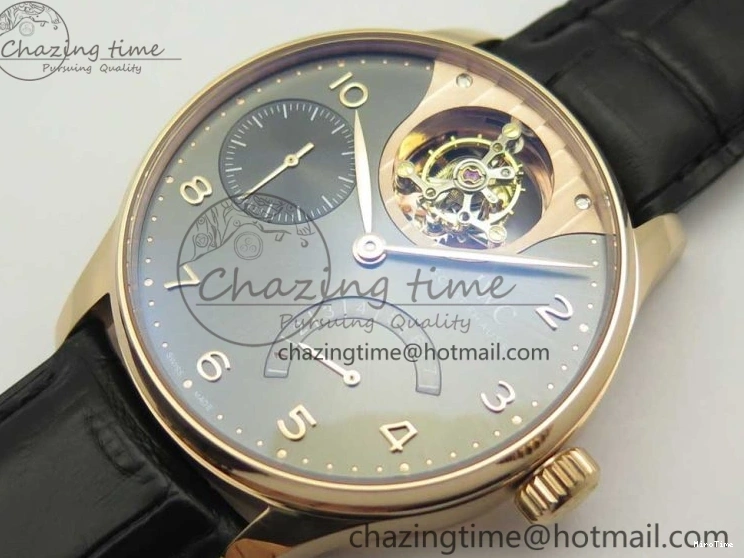 MIROTIME 1220 Portuguese Tourbillon IW5046 RG ZF Best Edition Gray Dial on Black Leather Strap SmoothTexture 7142